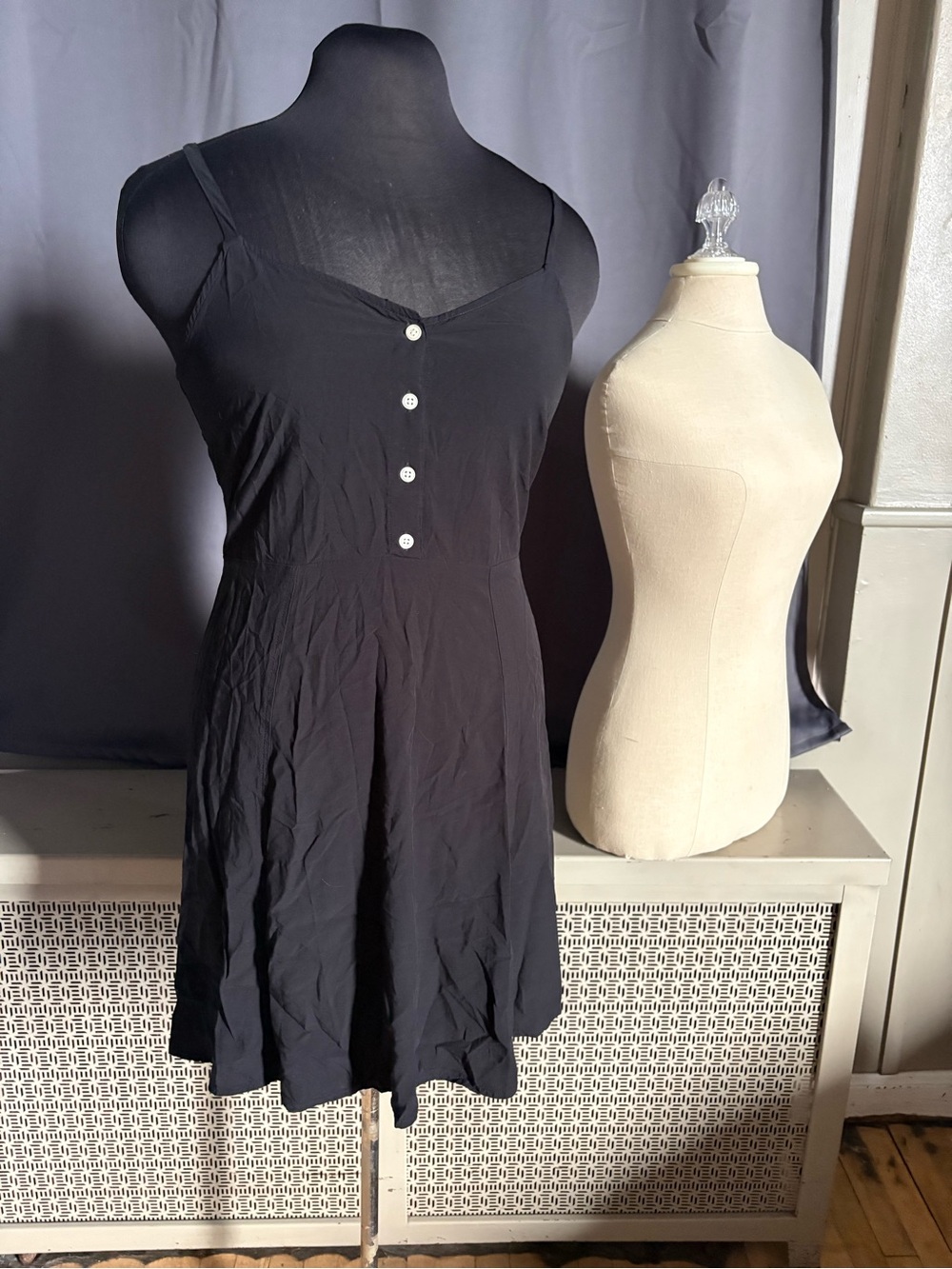 GAP Black Spaghetti Strap Button-Front Dress